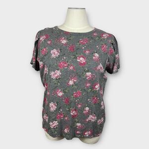 Torrid Cotton Slub Gray Jersey Crew Neck Tulip Sleeve Pink Floral Tee 2X